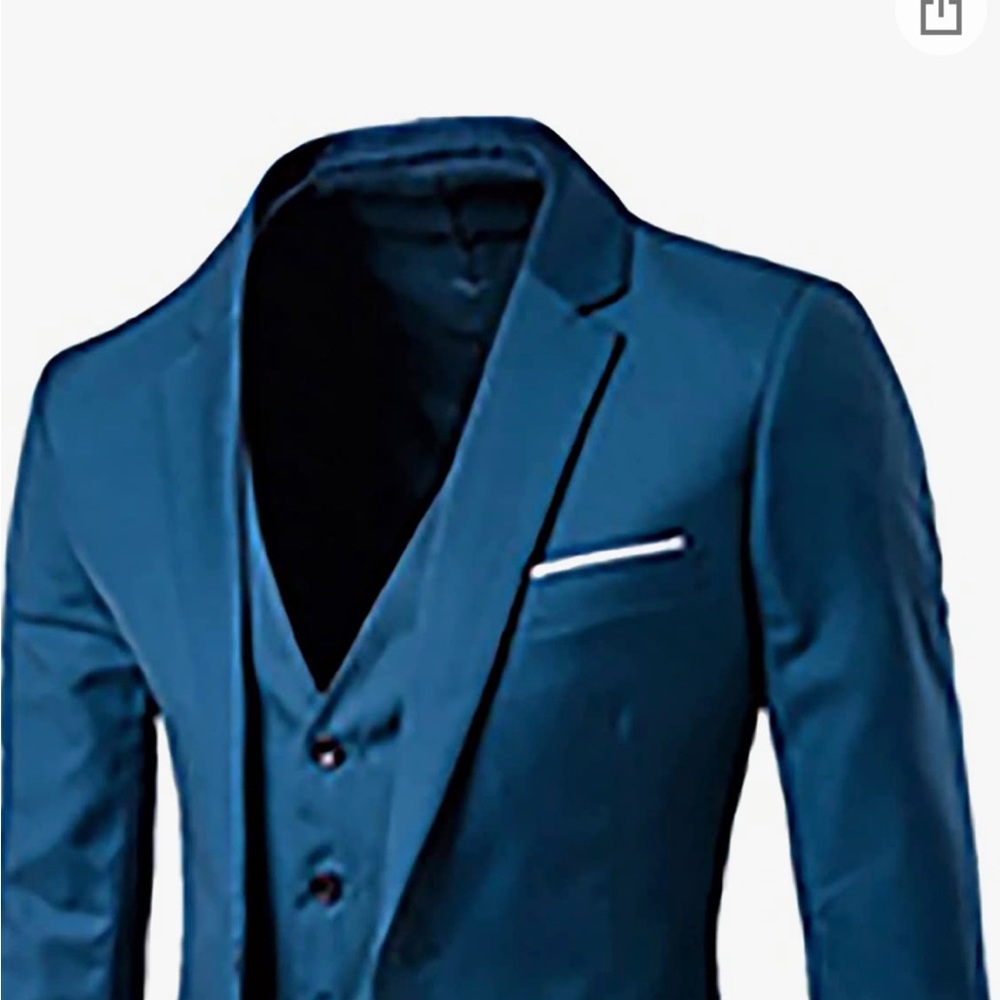 NEW. Blue 3 piece silk suit. Runs very small